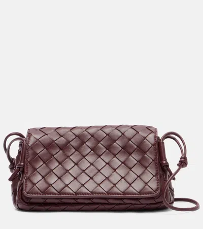 Bottega Veneta Notturno Intrecciato Leather Crossbody Bag In Burgundy