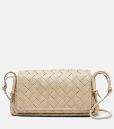 Bottega Veneta Notturno Intrecciato Leather Crossbody Bag In Sand