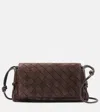 Bottega Veneta Notturno Intrecciato Small Suede Crossbody Bag In Brown