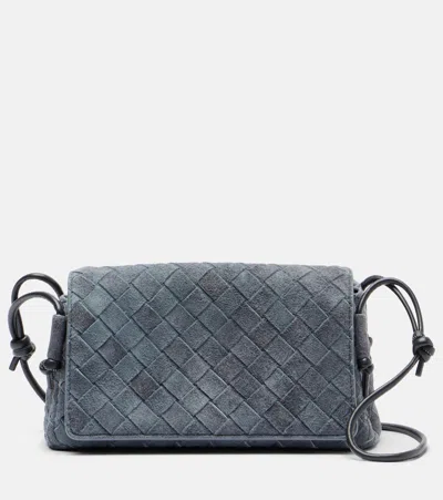 Bottega Veneta Notturno Intrecciato Suede Crossbody Bag In Gray