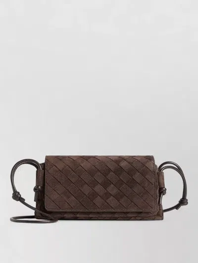 Bottega Veneta Notturno Shoulder Bag Intrecciato Suede Pouch In Brown