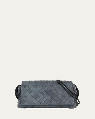 Bottega Veneta Notturno Suede Crossbody Pouch Bag In Gray