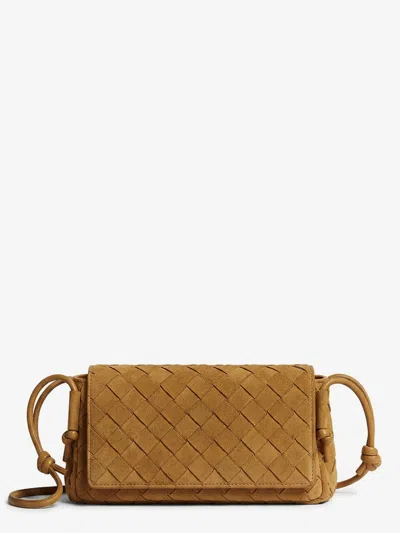 Bottega Veneta Notturno Suede Pouch In Brown
