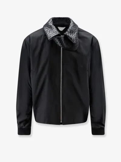 Bottega Veneta Nylon And Cotton Jacket With Intrecciato Details In Black