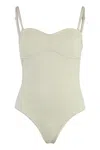 Bottega Veneta Textured Fabric Sweetheart Neckline Bodysuit In Ivory