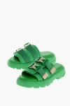 Bottega Veneta Nylon Flash Sliders With Safety Buckle In Green