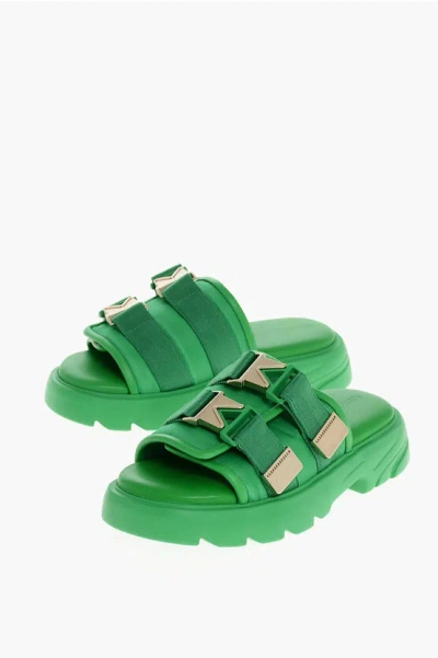 Bottega Veneta Nylon Flash Sliders With Safety Buckle In Green