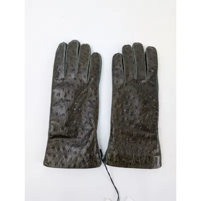 Pre-owned Bottega Veneta O1rshd1 Size: 8 / Emboss Ostrich Leather Gloves In Seaweed In Brown