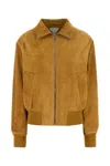 Bottega Veneta Tan Calfskin Suede Jacket In Yellow