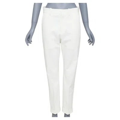 Pre-owned Bottega Veneta Off White Cotton Blend Straight Leg Rolled Cuff Pants It44 Xs