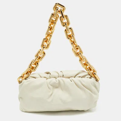 Pre-owned Bottega Veneta Off White Leather The Chain Pouch Bag