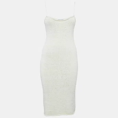 Pre-owned Bottega Veneta Off White Rib Knit Strappy Short Dress Xs