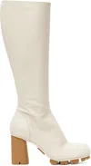 Bottega Veneta Shore Lambskin Block-heel Knee Boots In 9031 Sea Salt