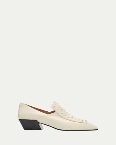 Bottega Veneta Okinawa Intrecciato Calf Leather Loafer Pumps In Sea Salt