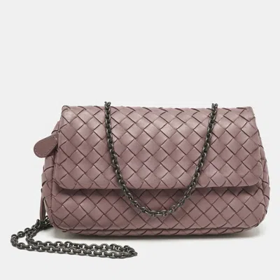 Pre-owned Bottega Veneta Old Rose Intreccaito Leather Olimpia Chain Shoulder Bag In Pink