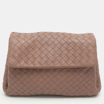 Pre-owned Bottega Veneta Old Rose Intrecciato Leather Clutch In Beige