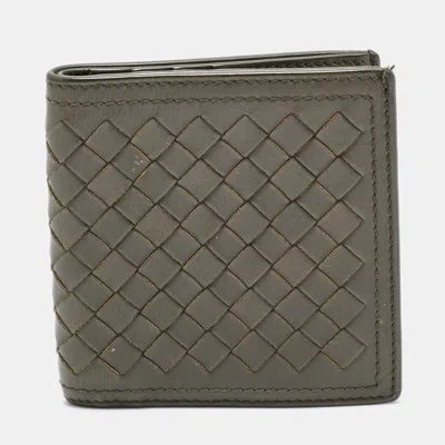 Pre-owned Bottega Veneta Olive Green Intrecciato Leather Bifold Wallet