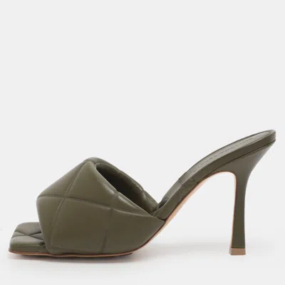 Pre-owned Bottega Veneta Olive Green Leather Lido Slide Sandals Size 38.5