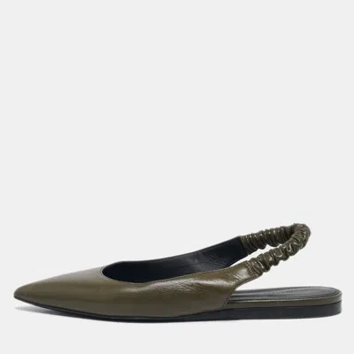 Pre-owned Bottega Veneta Olive Green Leather Slingback Pointed Toe Flat Pumps Size 38