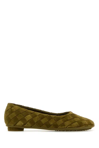 BOTTEGA VENETA OLIVE GREEN SUEDE ATOMIC BALLERINAS