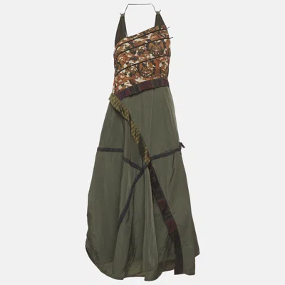 Pre-owned Bottega Veneta Olive Green Synthetic Asymmetrical Midi Dress M