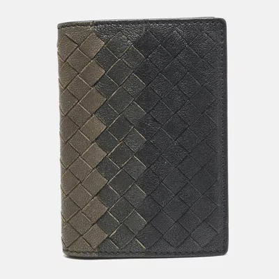 Pre-owned Bottega Veneta Ombre Black Intrecciato Leather Bifold Wallet