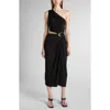 Bottega Veneta Draped One-shoulder Midi Dress In 1000 Black
