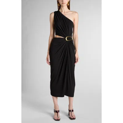 Bottega Veneta Draped One-shoulder Midi Dress In Multi
