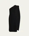Bottega Veneta One-shoulder Drape Slit Dress In Nero