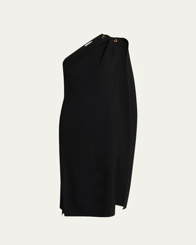 Bottega Veneta One-shoulder Drape Slit Dress In Nero