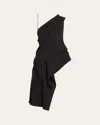 Bottega Veneta Draped Asymmetric Crepe One-shoulder Top In Nero