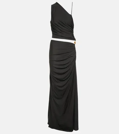 Bottega Veneta One-shoulder Ruched Jersey Cutout Gown In Dark Green