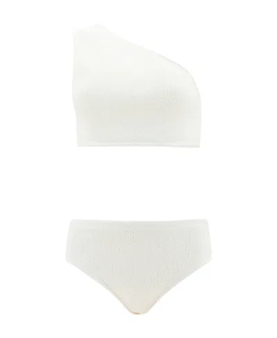 Bottega Veneta One-word Shoulder Split Swimsuit In White