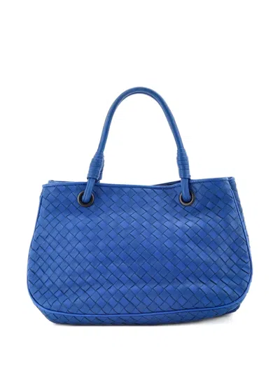 Pre-owned Bottega Veneta Open Shopping Intrecciato Nappa Small Tote Bag In Blue