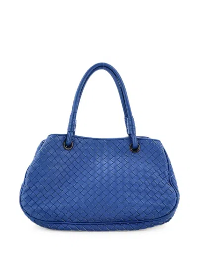 Pre-owned Bottega Veneta Open Shopping Intrecciato Nappa Small Tote Bag In Blue