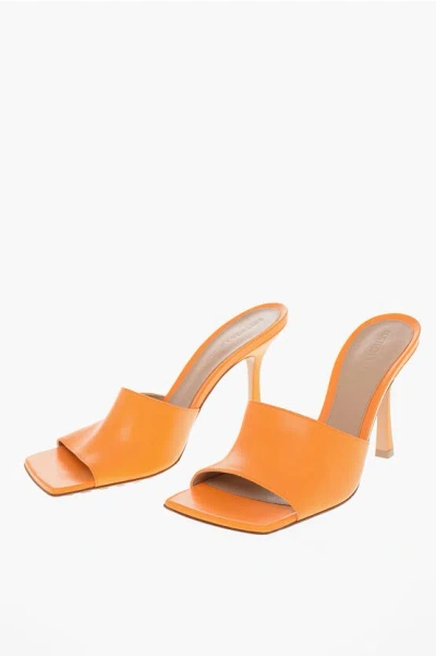 Bottega Veneta Open Toe Stretch Leather Mules 10cm In Orange
