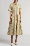 Bottega Veneta Check Button Dress In Yellow/ Blue/ Black