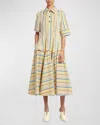 BOTTEGA VENETA OPTICAL CRINKLE CHECK SHORT-SLEEVE MIDI SHIRTDRESS