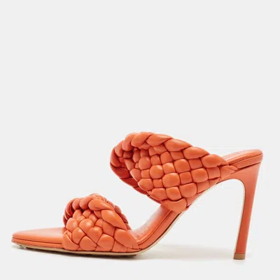Pre-owned Bottega Veneta Orange Intrecciato Leather Curve Slide Sandals Size 39