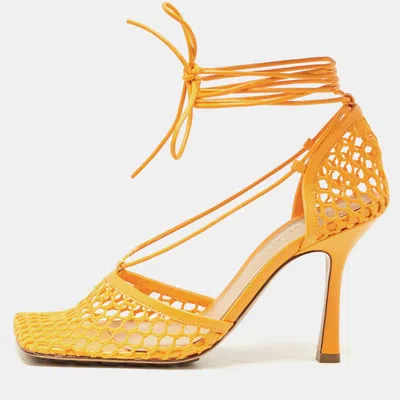Pre-owned Bottega Veneta Orange Leather And Mesh Stretch Pumps Size 37