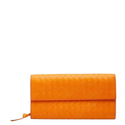 Pre-owned Bottega Veneta Orange Leather Long Wallet (bi-fold) ()