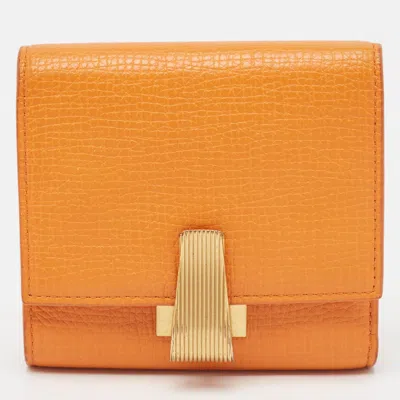 Pre-owned Bottega Veneta Orange Leather Palmellato Trifold Wallet