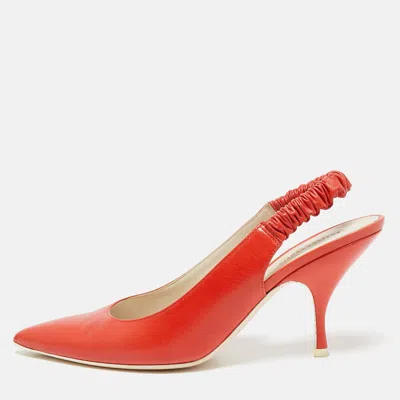 Pre-owned Bottega Veneta Orange Leather Pointed Toe Slingback Pumps Size 39