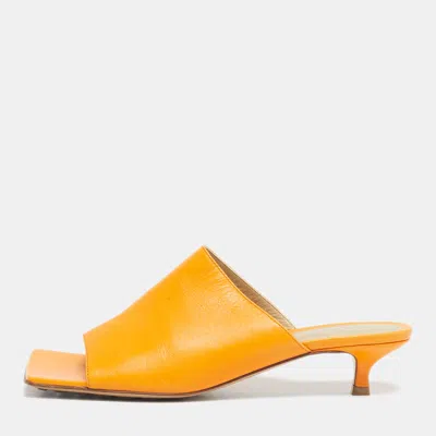 Pre-owned Bottega Veneta Orange Leather Square Toe Mule Sandals Size 36.5 In Yellow