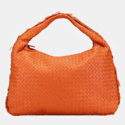 Pre-owned Bottega Veneta Orange Medium Nappa Intrecciato Fuzzy Veneta Hobo