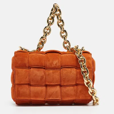Pre-owned Bottega Veneta Orange Padded Suede Chain Cassette Shoulder Bag
