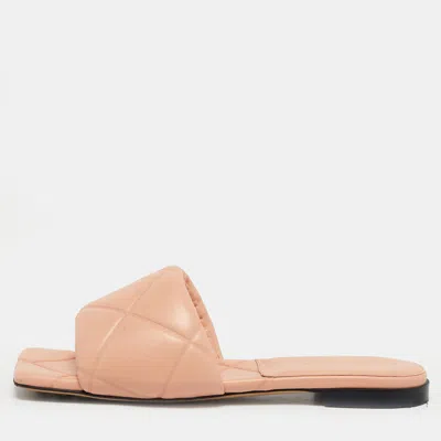 Pre-owned Bottega Veneta Orange Quilted Leather Lido Flat Slides Size 37 In Sand
