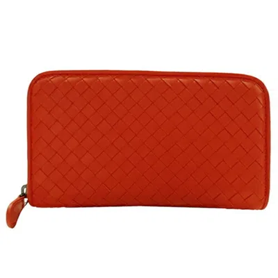 Pre-owned Bottega Veneta Orange Red Leather Long Wallet (bi-fold) ()