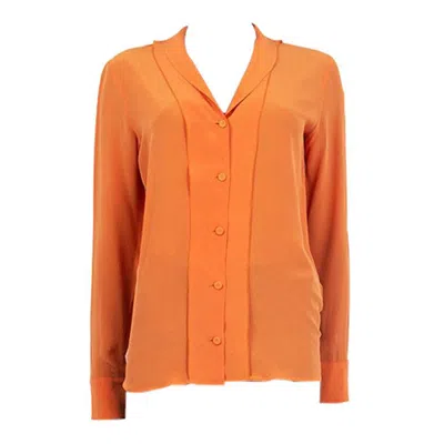 Pre-owned Bottega Veneta Orange Silk Button Up Shirt Blouse 38 Xs