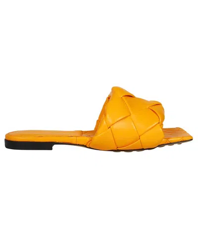 Bottega Veneta Orange Square Toe Leather Flat Sandals For Women